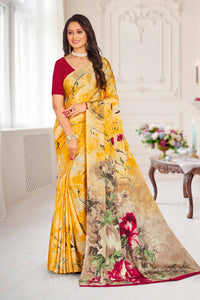 Yellow Color Crepe  Casual Wear Saree  SY - 9380
