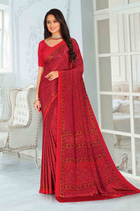 Red Color Crepe  Casual Wear Saree  SY - 9416