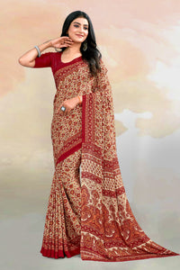Red Color Crepe  Casual Wear Saree  SY - 9540
