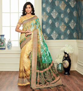 Light Yellow & Green Color Bhagalpuri Digital Print Party & Function Wear Sarees : Abhijata Collection  OS-92064