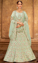 Aqua Green Color Raw Silk Glamorous Party Wear Lehengas OS-95844 - onlinesareez