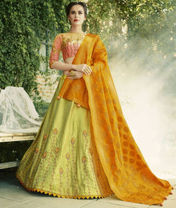 Lime Green Color Crepe Silk Designer Lehenga For Wedding Functions : Kreshti Collection  OS-93287