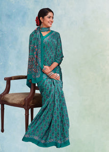 Green Color Crepe Silk Casual Wear Saree  SY - 9741