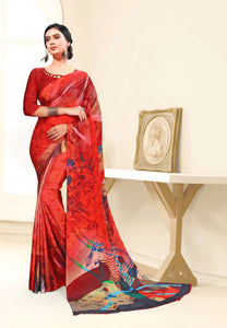 Red Color Crepe Silk Casual Wear Saree  SY - 9885