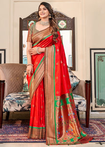 Red Color Soft Peshwai Paithani Silk Casual Wear Saree  SY - 10135
