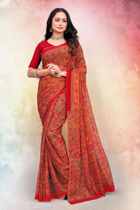 Red Color Chiffon Casual Wear Saree  SY - 9187