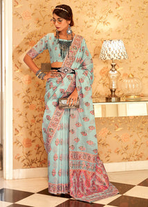 Skyblue Color Pure Pashmina Butta Silk Casual Wear Saree  SY - 10178