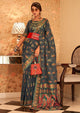 Grey Color Pure Pashmina Butta Silk Casual Wear Saree  SY - 10181