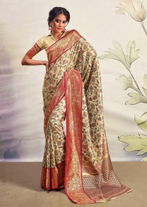 Beige Color Pure Dharmavaram Silk Casual Wear Saree  SY - 10167