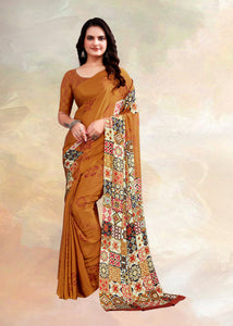 Brown Color crepe silk Casual Wear Saree  SY - 9982
