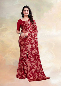 Red Color crepe silk Casual Wear Saree  SY - 9997