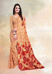 Beige Color crepe silk Casual Wear Saree  SY - 10010