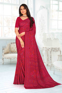 Red Color Crepe  Casual Wear Saree  SY - 9413