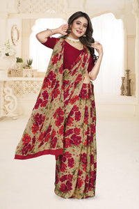 Red Color Crepe  Casual Wear Saree  SY - 9500