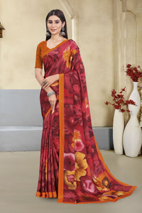 Red Color Crepe  Casual Wear Saree  SY - 9519