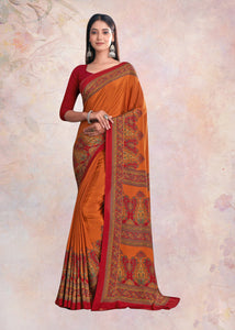 Orange Color Crepe Silk Casual Wear Saree  SY - 9617