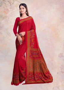 Red Color Crepe Silk Casual Wear Saree  SY - 9655