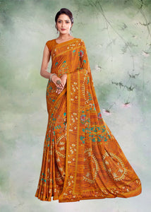 Orange Color Crepe Silk Casual Wear Saree  SY - 9680