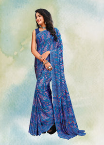 Blue Color Crepe Silk Casual Wear Saree  SY - 9716
