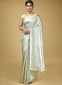 వైట్ కలర్ బనారసి సిల్క్ క్యాజువల్ వేర్ చీర SY - 9251