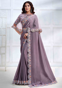 Lavender Color Crepe satin silk Casual Wear Saree  SY - 10069