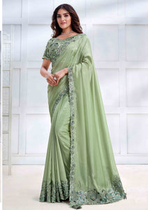 Pista Green Color Tusser Silk Casual Wear Saree  SY - 10073