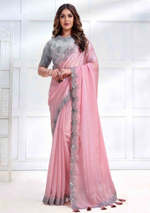 Pink Color Crepe satin silk Casual Wear Saree  SY - 10078