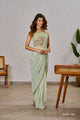 PISTA GREEN Color SHIMMER GEORGETTE READY TO WEAR SAREE SY - 9972