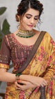 Yellow & Brown Color Georgette Lovely Occasion Wear Sarees OS-96126