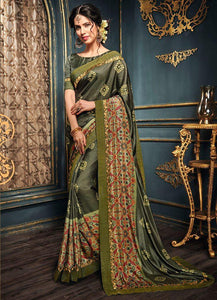 Olive Green Color Crepe Georgette Designer Function Wear Sarees : Gaurika Collection  OS-91393