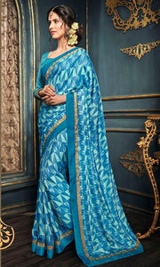 Sky Blue & Blue Color Crepe Designer Function Wear Sarees : Gaurika Collection  OS-91403