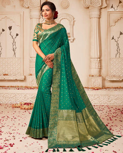 Rama Green Color Raw Silk Designer Wedding Wear Sarees : Pakhudi Collection  OS-91531