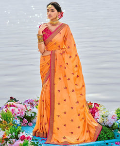 Peach Color Raw Silk Party & Function Wear Sarees :  Praniti Collection  OS-92268
