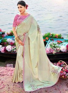 Cream Color Raw Silk Party & Function Wear Sarees :  Praniti Collection  OS-92275
