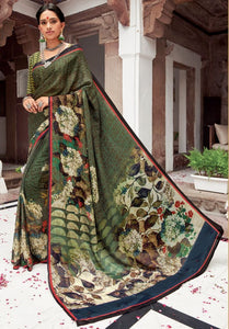 Olive Green Color Pashmina Silk Party & Function Wear Sarees :  Praniti Collection  OS-92304