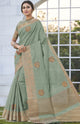 Light Aqua Green Color Banarasi Cotton Silk  Sarees For Newly Wedded OS-95705
