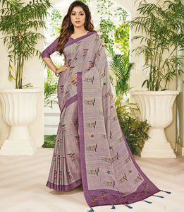 Lavender Color Cotton Silk Designer Festive Sarees : Preshan Collection  OS-92130