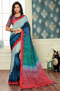 Shades Of Blue Color Bhagalpuri Digital Print Party & Function Wear Sarees : Abhijata Collection  OS-92062