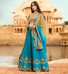 Firozi  Barfi Silk Designer Lehenga For Wedding Functions : Kreshti Collection  OS-93298