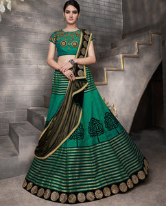 Green Color Tusser Silk Trendy Indo Western Lehengas OS-95544