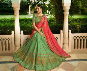Green  Garima Silk Designer Lehenga For Wedding Functions : Kreshti Collection  OS-93308