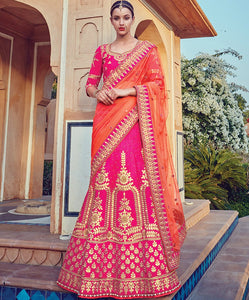Rani Pink Color Art Silk Traditional Bridal Wear Lehenga Saree OS-95728
