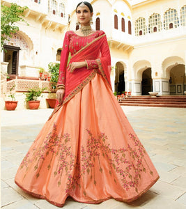 Peach  Barfi Silk Designer Lehenga For Wedding Functions : Kreshti Collection  OS-93310