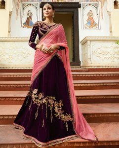 Purple  Velvet Designer Lehenga For Wedding Functions : Kreshti Collection  OS-93312