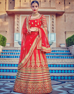 Red Color Art Silk Traditional Bridal Wear Lehenga Saree OS-95729