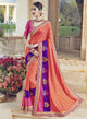 Peach Color Raw Silk Designer Wedding Wear Sarees : Jagvi Collection  OS-92860