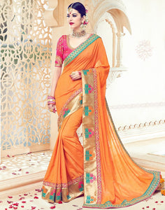 Orange Color Raw Silk Designer Wedding Wear Sarees : Jagvi Collection  OS-92863