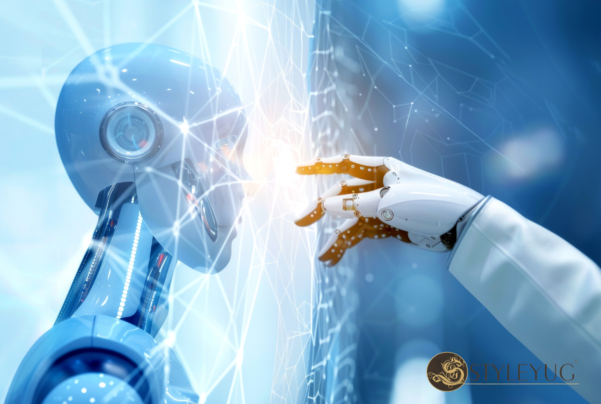Robot AI dan teknologi canggih merepresentasikan inovasi AI Generatif Indonesia masa kini.