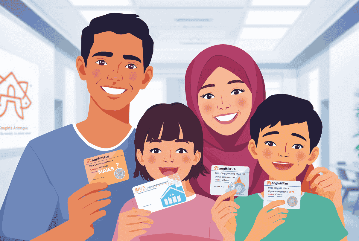 keluarga menunjukkan kartu BPJS Kesehatan di klinik