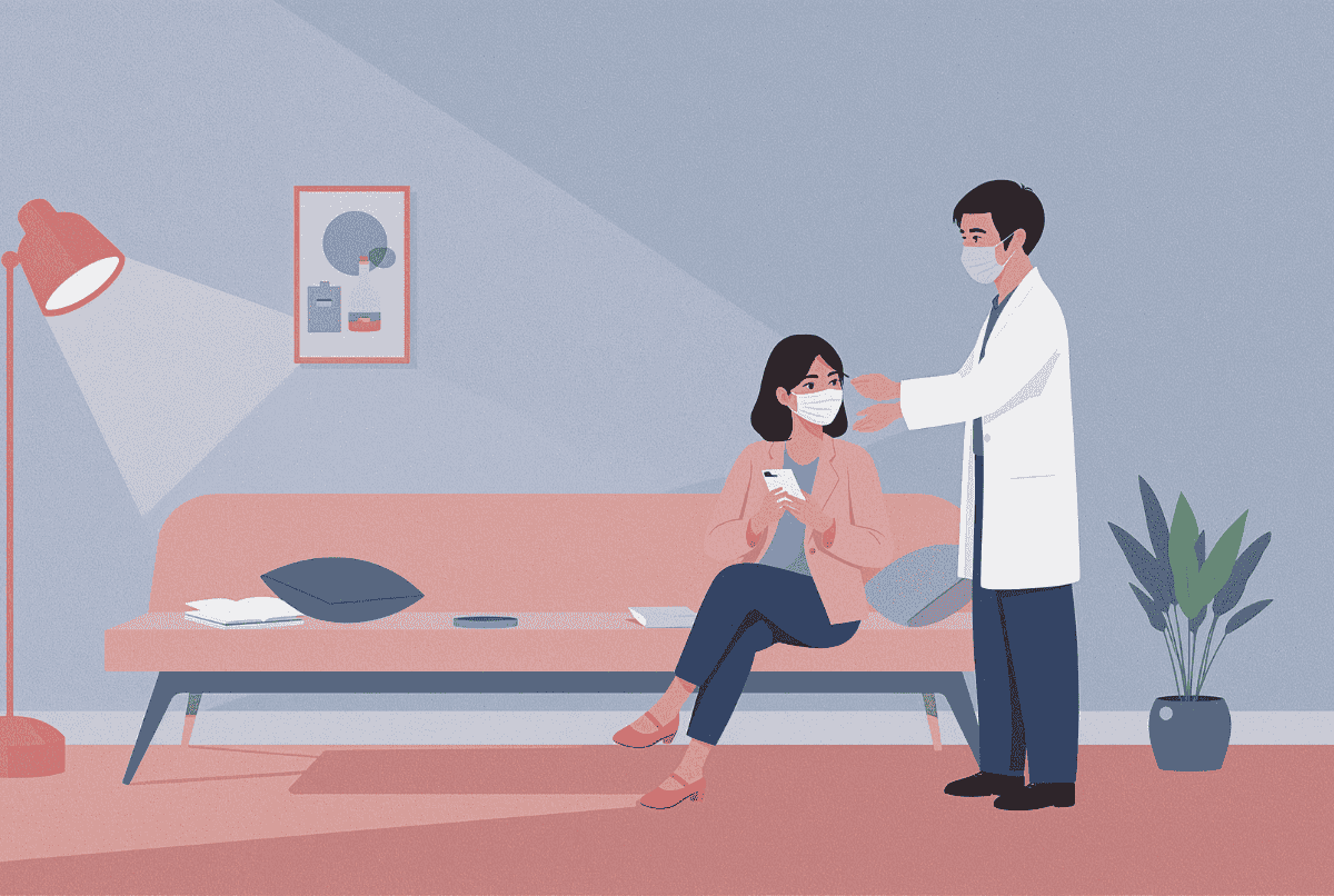 Wanita muda sedang melakukan skrining tekanan darah di klinik.